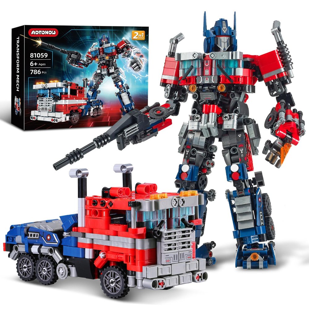 Aotonow 2 in 1 Transform Robots Building Sets for Adults,Mecha Transforming Building Blocks Truck Kits,Action Figures Toys for Movie Fans,Christmas,Birthday Gift for Kids and Boys 8-14