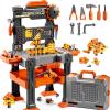 DULONIME 2 in 1 Workbench Tools Toys Set with Sound for Toddlers Aged 3-5, 145 PCS Educational Construction Mechanic Toolbox for Boys Girls, Pretend Play Toys Birthday Gift for Kids 3 4 5 6 Years Old view 1
