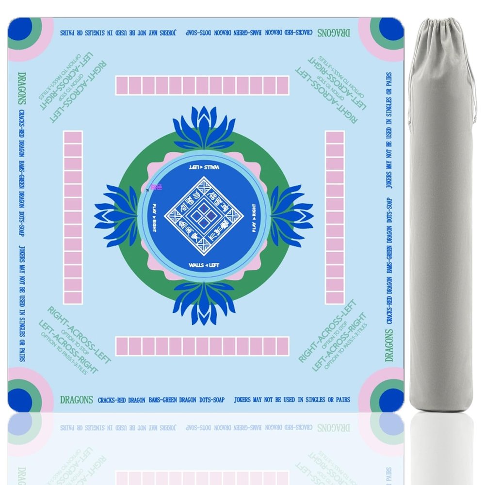 Bellyrich Mahjong Mat, Non-Slip Noise Reduction Card Game Mat with Carrying Bag, Waterproof Table Mat for Mahjong/Poker/Board Games/Dominoes, Sky Blue, 32.4x32.4 Inch