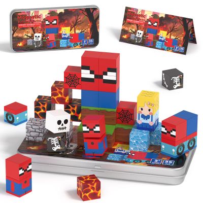 HtZestToysiop 35PCS Magnetic Blocks Travel, STEM Educational Mini Magnetic Blocks with Portable Iron Box, Christmas Birthday Gifts for Boys & Girls Ages 3 4 5 6 7 8, Spider