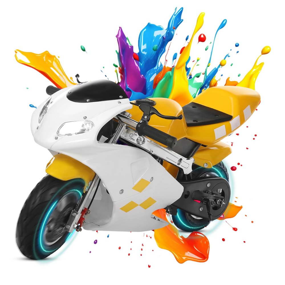 49cc Kids Dirt Bike, Gas Powered 2 Stroke Pocket Bike Mini Motorcycle for Kids, Racing Max Speed 20Mph, Dual Headlights, Dual Brake (Yellow)