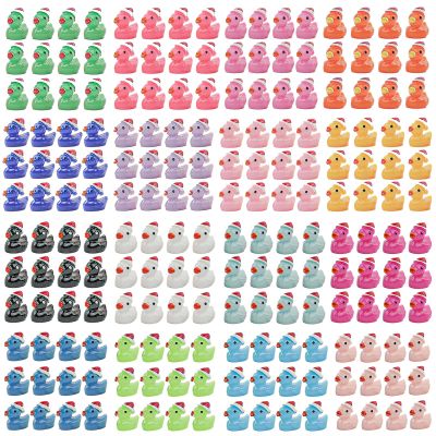 160 Pcs Mini Christmas Resin Ducks with Hat 16 Colors to Hide and Seek Tiny Duck Charms for Party Toy Gift Crafts Micro Landscape Aquarium Garden for School DIY Dollhouse Decoration