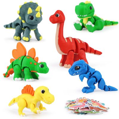6PCS 3D Printed Dinosaurs with 20 Dinosaur Stickers, Valentine's Day Gift Dinosaurs Toys for for Kids 3 5 7 9, 3D Dragon Surprise Fidget Toys Autism ADHD Stress Relief, Home Decor