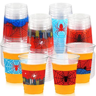 100Pcs Spider Web Birthday Party Decorations Cups, 12 OZ Disposable Plastic Drinking Cups Hot Cold Drink Wine Coffee for Home Sports Birthday Christmas Themed Holiday Party Supplies Favors