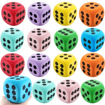 Cotiny 16 Pack 3.15 Inch Jumbo Dice Soft EVA Foam Round Corner Large Cubes Dice for Classroom Math Teaching Party Games Family Fun, 8 Colors (Color Set 1)