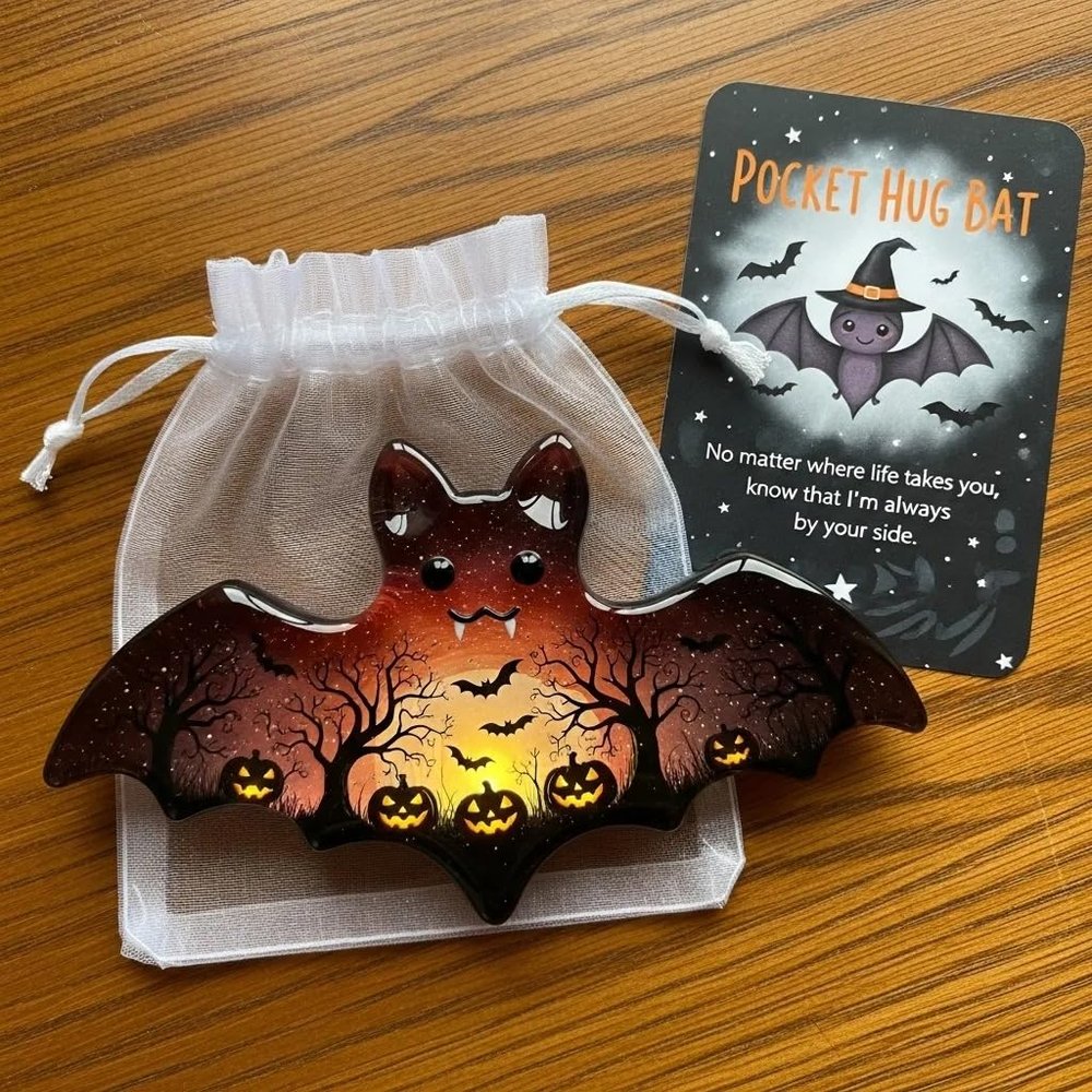 Halloween Pocket Hugs,Pocket Comfort Ghosts: A Hug in Your Pocket,Ghost Pocket Cards, Cute Halloween Ghost Pocket Hug,Emotional Support Token (Bat)