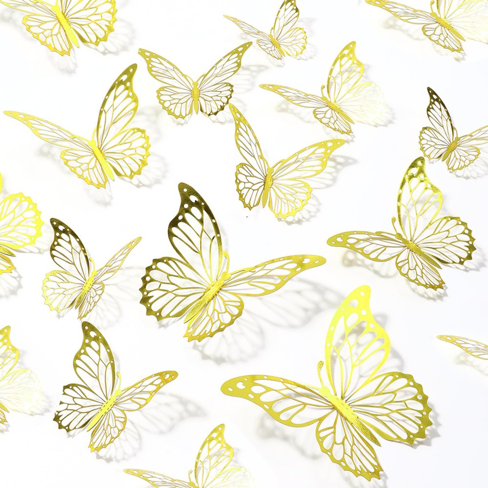 12 Pcs 3D Butterfly Cake Toppers Gold Cake Decor Butterfly Theme Cake Decorations for Baby Shower Wedding Birthday Party Supplies