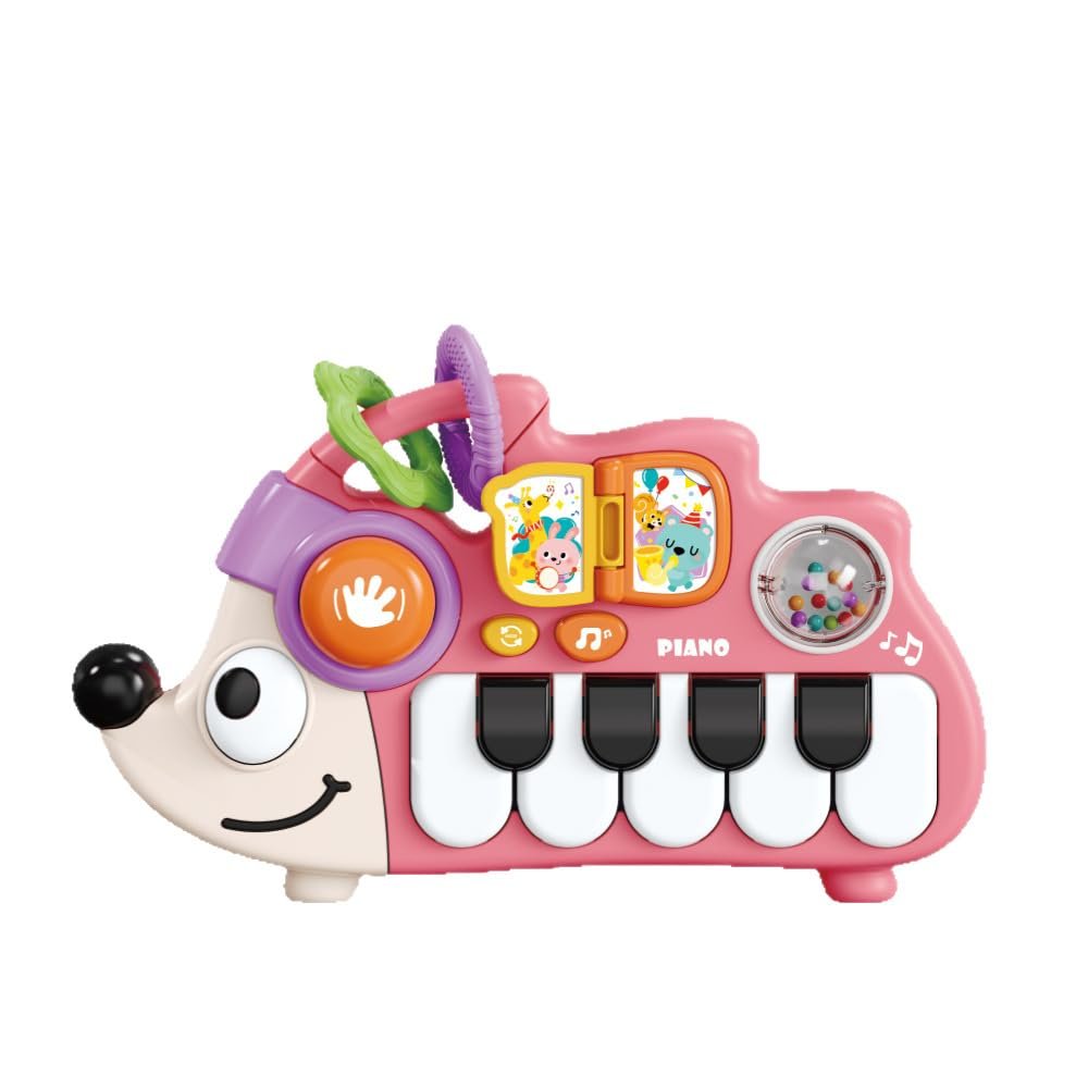 Baby Musical Piano Toys for Toddler 3 4 5, Busy Board with Music & Light, Birthday Toy for Infant Toddler 3 Years and Older Boy Girl Gifts (Pink-Hedgehog)