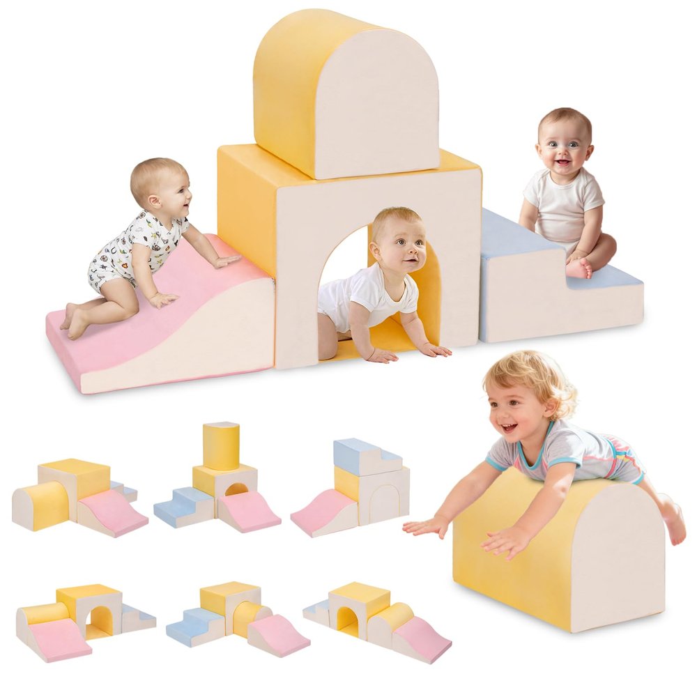 CAMELUS Large Climbing Toys for 1 Year Old, 4-Piece Toddler Climbing Toys Indoor, Soft Play Set Baby Foam Climbing Blocks for Toddlers, Climb Crawl Activity Play Set, Birthday