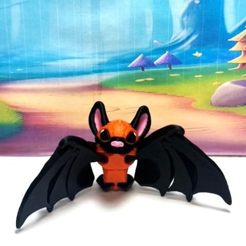 3D Printed Articulated Poseable Cinderbat for Halloween Decor, 2" Black and Orange Spooky Bat Fidget Toy, 3D Printed Trick or Treat Bat AB001-BO