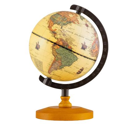 Goplus Antique World Globes, 6 Inch Mini Vintage Rotating Globe w/Curved Alloy Stem, Solid Wooden Base, Printed Map, Desktop Decoration for Kids & Adults, Home, Office, Classroom