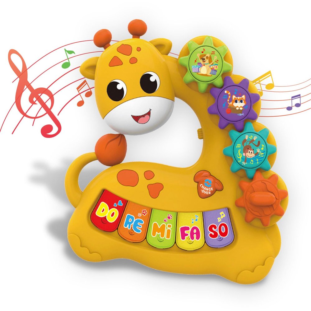 Baby Musical Piano Toys for Toddler 3 4 5, Busy Board with Music & Light, Birthday Toy for Infant Toddler 3 Years and Older Boy Girl Gifts (Yellow-Giraffe)