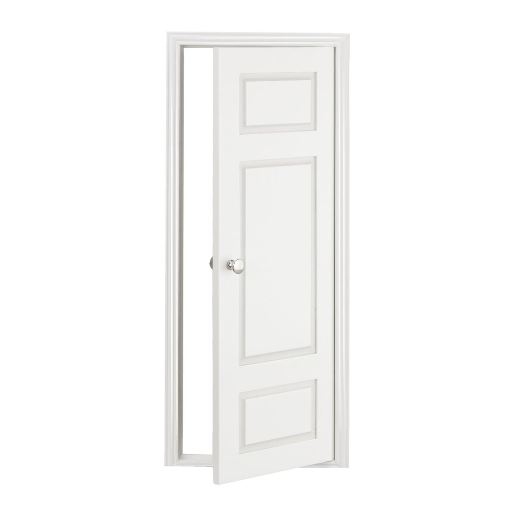 1/6 Scale Wooden Dollhouse 3 Panel Door 3-Panel Design with Handles Classic Design Easy Installation White Painted