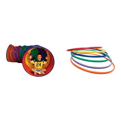 Casafoyer Connectable Ripstop Nylon MegaTunnel & UltraHoops No-Kink PE Hoops Combo Kit for Physical Education and Fun Activities