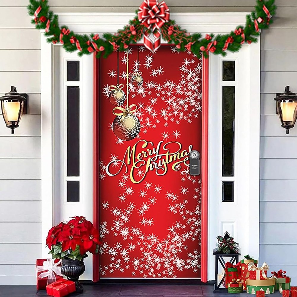 2025 Christmas and Halloween Front Door Decoration, Halloween Porch Sign New Stretch Christmas Door Covers Fabric, Funnychristmas Fall Doorcovers, Festive Party Home Decor(D-)