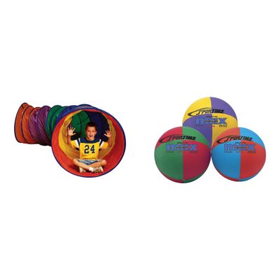 Casafoyer Connectable Ripstop Nylon MegaTunnel & CasafoyerMax Primary Colors Complements Ball Set - Combo Kit for Active Play and Learning