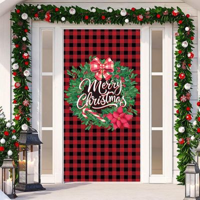 2025 Christmas and Halloween Front Door Decoration, Halloween Porch Sign New Stretch Christmas Door Covers Fabric, Funnychristmas Fall Doorcovers, Festive Party Home Decor(H-)