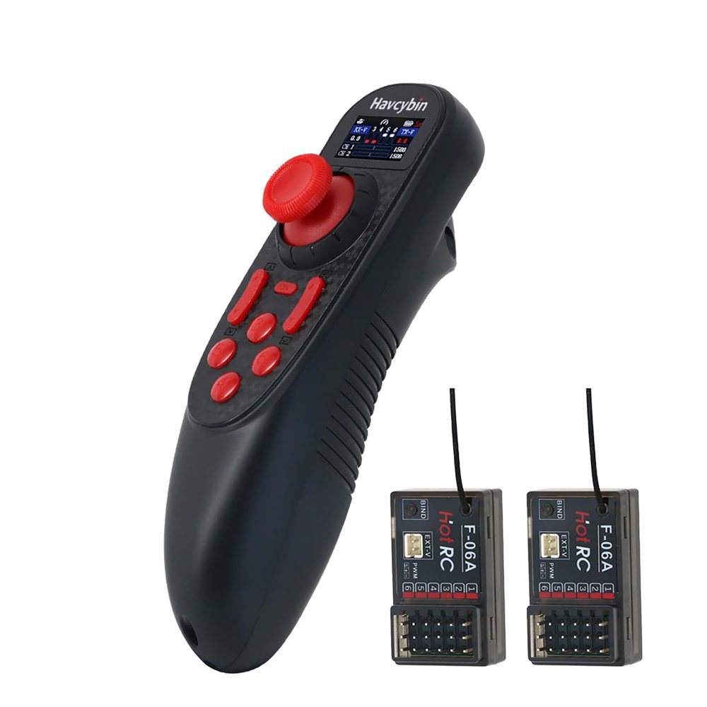 havcybin HOTRC DS-650 6CH 2.4G Radio System Transmitter Color Screen Remote Controller F-06A Receiver PWM for RC Boat Model DS600 Upgrade (W/2 receivers)