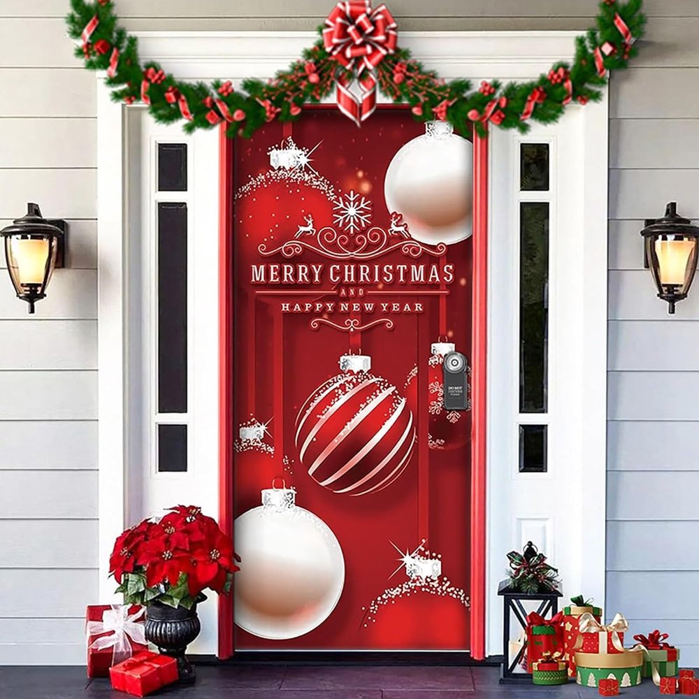 2025 Christmas and Halloween Front Door Decoration, Halloween Porch Sign New Stretch Christmas Door Covers Fabric, Funnychristmas Fall Doorcovers, Festive Party Home Decor(B-)