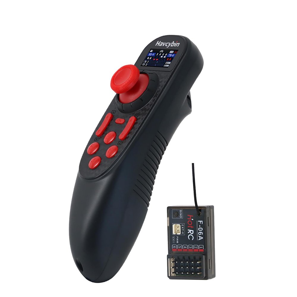 havcybin HOTRC DS-650 6CH 2.4G Radio System Transmitter Color Screen Remote Controller F-06A Receiver PWM for RC Boat Model DS600 Upgrade (w/ 1receiver)