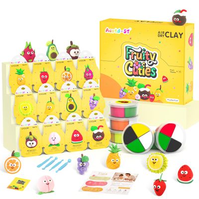 Air Dry Clay Kit - Fruit Theme, Modeling Clay for Kids, DIY Model Magic Clay with Sculpting Tools and Tutorials, 12 Boxes Molding Clay, Ultra Light, Soft & Non-Sticky, Arts and Crafts Gift for Kids