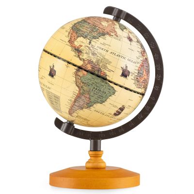 Toolsempire 6" World Globe, Mini Antique Globe with Metal Stand, Non-slip Wooden Base & Geographic Markings, Decorative Desktop Vintage Earth Globes for Home, Office, Classroom, Photography, Wedding