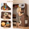 Costzon Corner Kitchen Playset, Kitchen Toy Set w/Real Lights & Sounds, Large Fridge, Ice Maker, Oven, Microwave, Washer, Trash Can & 22 Accessories, Wooden Pretend Play Kitchen for Kids 3+ (Brown) view 3