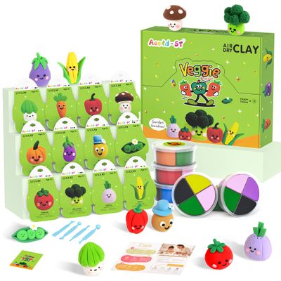 Air Dry Clay Kit - Vegetable Theme, Modeling Clay for Kids, DIY Model Magic Clay with Tools and Tutorials, 12 Boxes Molding Clay, Ultra Light, Soft & Non-Sticky, Arts and Crafts Gift for Kids