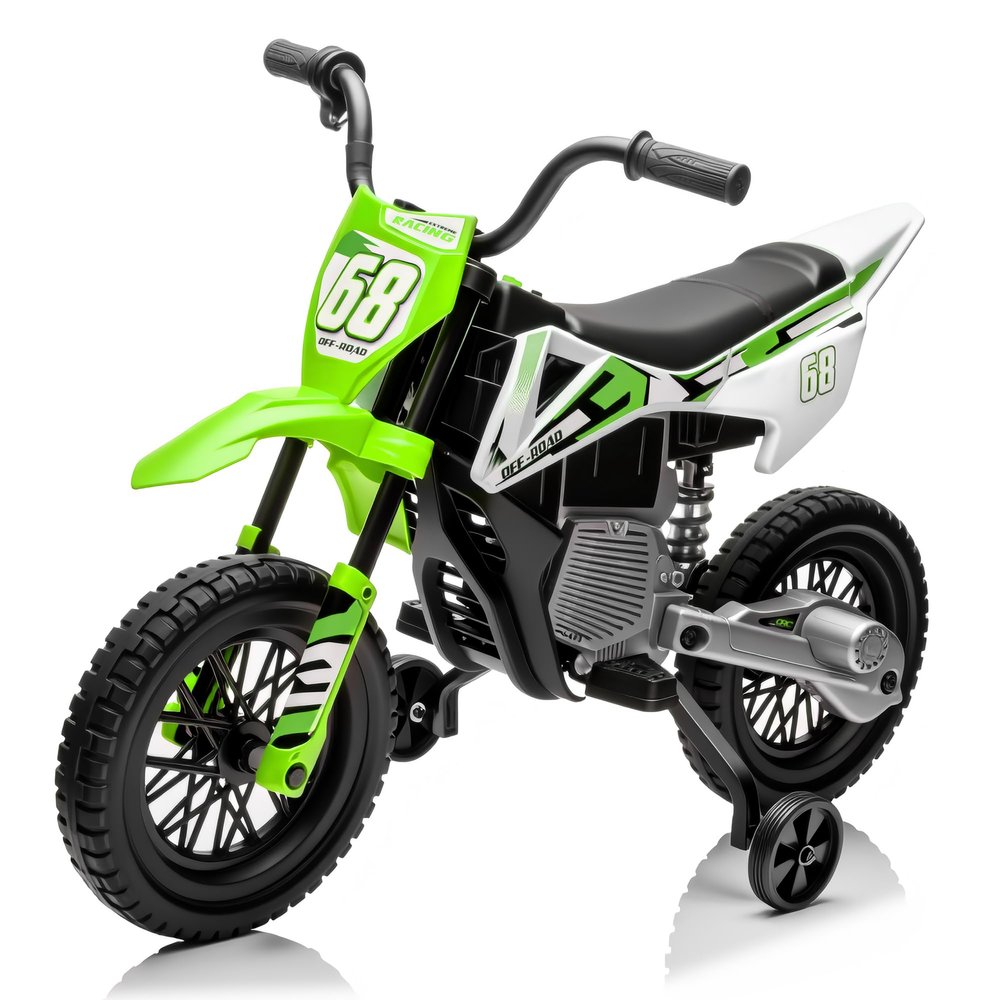 12V Kids Motorcycle with Training Wheels, Twist-Grip Throttle, Up to 3.1mph, Motorcycle for Kids Aged 3-6 Years Old, Green