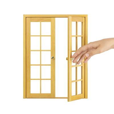 1/6 Scale Wooden Dollhouse Double French Door with Glass Panoramic Miniature Door with Handles for 12 Inch Dolls, Diorama & Roombox Multi Color (Clear)