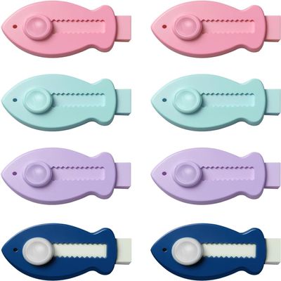 8pcs Fish Shaped Retractable Erasers, Pink, Mint, Purple, Navy Blue, Soft Rubber, School Office Supplies (Blue,Green,Purple,Pink, Style)
