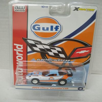 Auto World SC418-4A Gulf 2004 Corvette C5R HO Scale Electric Slot Car - White with Blue