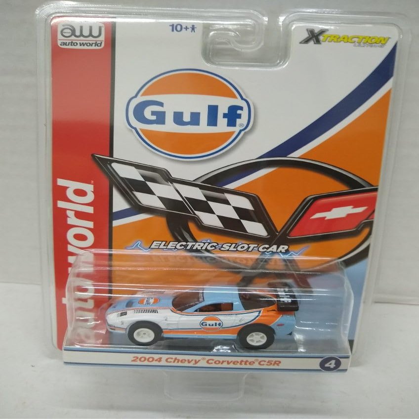Auto World SC418-4A Gulf 2004 Corvette C5R HO Scale Electric Slot Car - White with Blue
