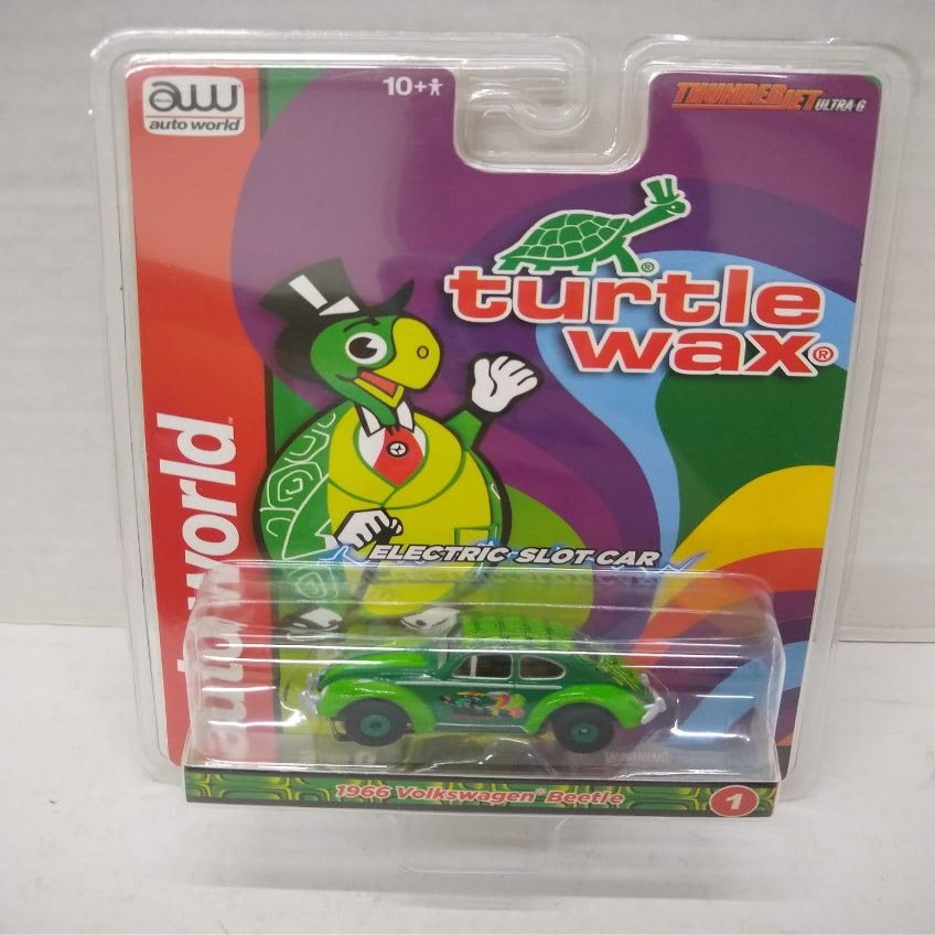 Auto World SC418-1B Turtle Wax 1966 Beetle Bug HO Scale Electric Slot Car - Two Toned Green