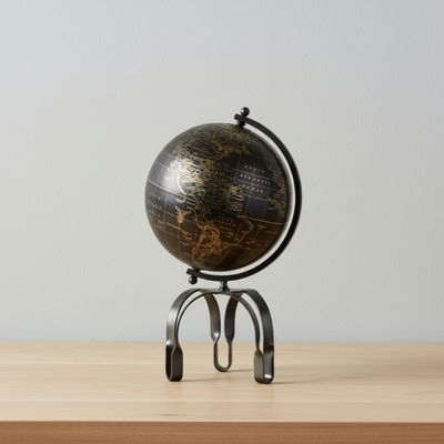 Large Metal Decorative Globe Accent for Table Top & Shelf, Coffee Table Decor for Living Room Indoor Home Decor, Modern Stylish Tabletop Accessories Accent Piece 22", Black