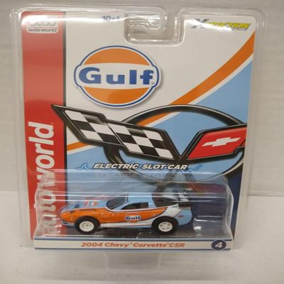 Auto World SC418-4B Gulf 2004 Corvette C5R HO Scale Electric Slot Car - Orange with Blue