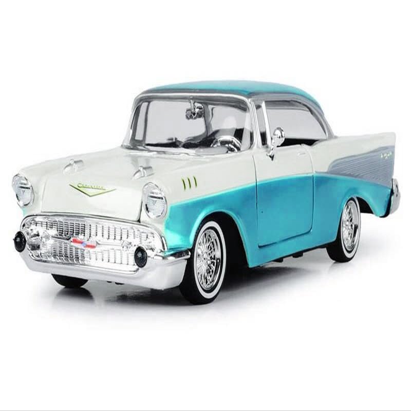 1957 Chevrolet Bel Air Lowrider Two Tone Turquoise (Get Low) Diecast 1:24 Scale Model