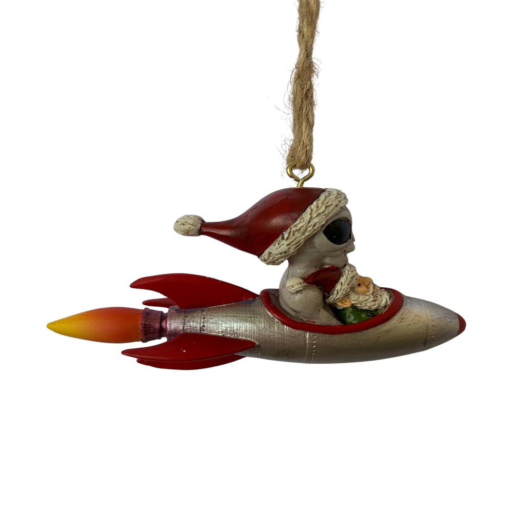 Bella Haus Christmas Shoppe Andre & Fritz Rocket Christmas Tree Ornament | Alien and Gnome Friendship Blast Off Together | Funny Resin Holiday Dcor for Sci-Fi Lovers and Space Fans