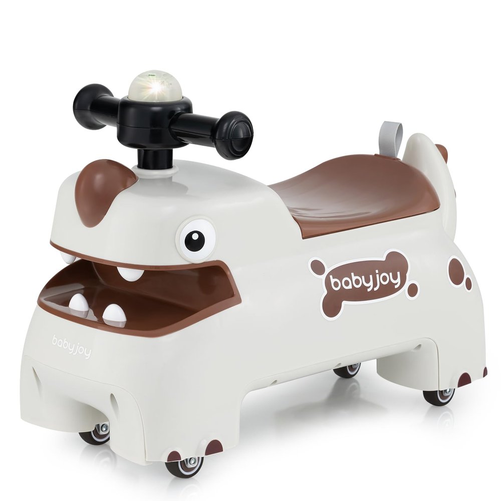 BABY JOY Toddler Ride On Toys, Foot-to-Floor Sliding Car with Under Seat Storage, Lights, Music & Horn, 4 Universal Wheels, Kids Riding Toy for Boys & Girls Aged 18+ Months (White)