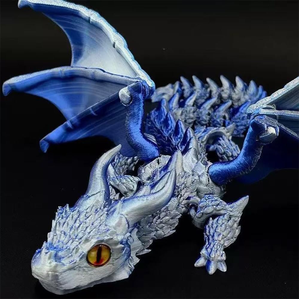 3D Printed Wyvern Dragon with Wings Multi-Jointed Movable Simulation Model Gift Desktop Ornaments Toys (Silver)