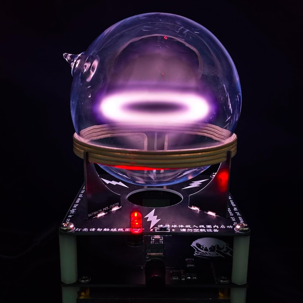 Toroid Circuit Plasma Ring Drive Plasma Ball, DIY Luminescent Xenon Ring Kit - 3.5Inch Toroidal Ark Reactor with Glass Globe for Home Decoration, Education, Emergency Signaling