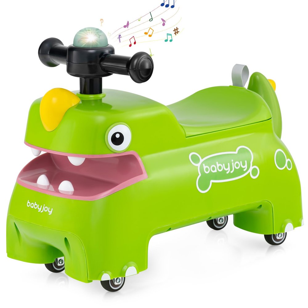 BABY JOY Toddler Ride On Toys, Foot-to-Floor Sliding Car with Under Seat Storage, Lights, Music & Horn, 4 Universal Wheels, Kids Riding Toy for Boys & Girls Aged 18+ Months (Green)