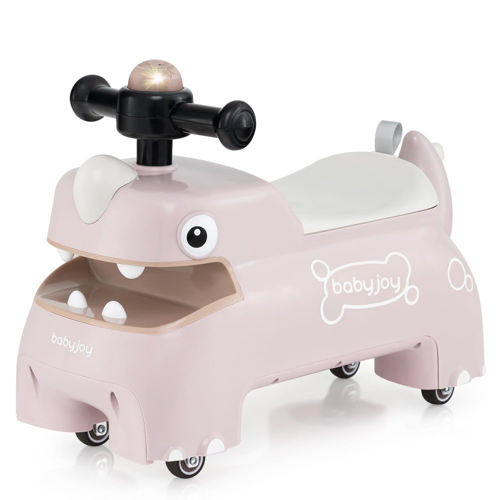 BABY JOY Toddler Ride On Toys, Foot-to-Floor Sliding Car with Under Seat Storage, Lights, Music & Horn, 4 Universal Wheels, Kids Riding Toy for Boys & Girls Aged 18+ Months (Pink)