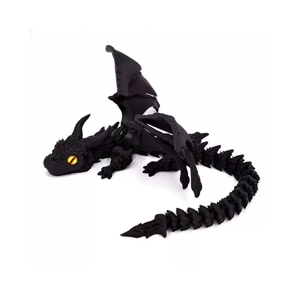 3D Printed Wyvern Dragon with Wings Multi-Jointed Movable Simulation Model Gift Desktop Ornaments Toys (Black)