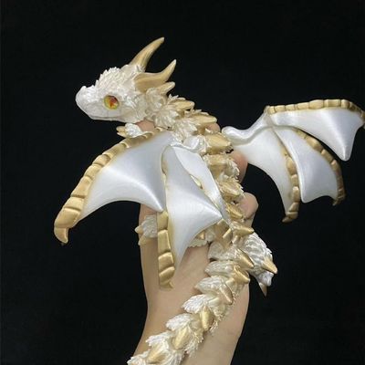 3D Printed Wyvern Dragon with Wings Multi-Jointed Movable Simulation Model Gift Desktop Ornaments Toys (Golden)