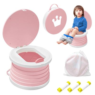 2025 Upgraded Portable Potty Training,Foldable Toilet,Travel Potty for Toddler, Apply to Seat Emergency Toilet for Camping, Outdoor,Car, Indoor, Including 3 rolls of garbage bags(Pink)
