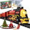 Christmas Train Set for around under The Tree, Electric Christmas Tree Train with Remote Sound Smoke Light, Steam Locomotive Xmas Christmas Train Toy Gift for Kids Boy Girl, Glowing Passenger Carriage view 1
