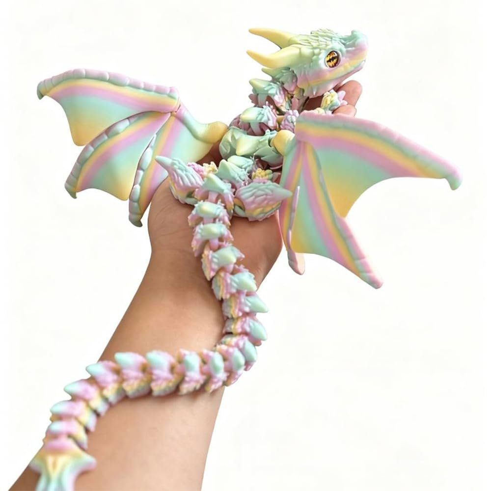 3D Printed Wyvern Dragon with Wings Multi-Jointed Movable Simulation Model Gift Desktop Ornaments Toys (Pink)