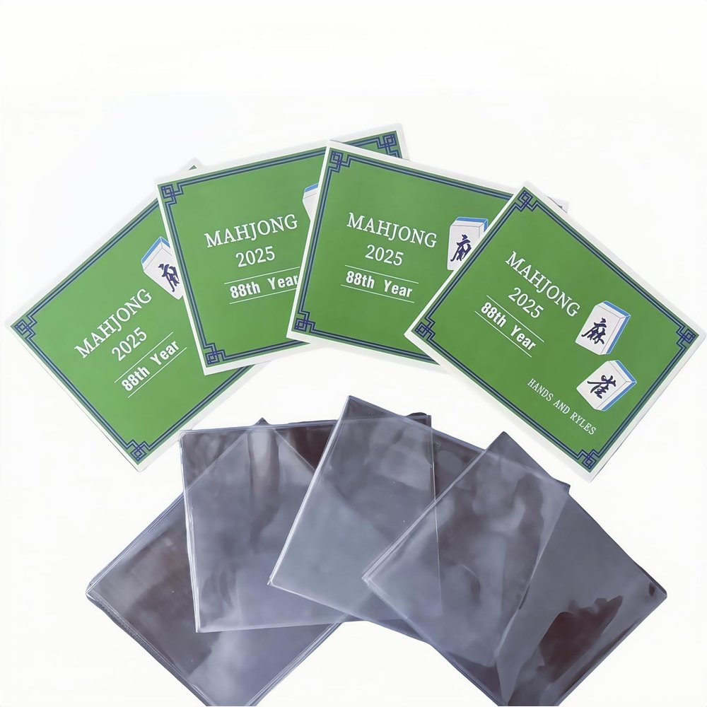 2025 Green Mah-Jong Rule Cards with Clear Plastic Sleeves, 4 Pack Large Print Travel-Friendly Hands and Rules for 4 Players, Family Tournament Use