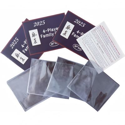 2025 Blue Mah-Jong Rule Cards with Clear Plastic Sleeves, 4 Pack Large Print Travel-Friendly Hands and Rules for 4 Players, Family Tournament Use